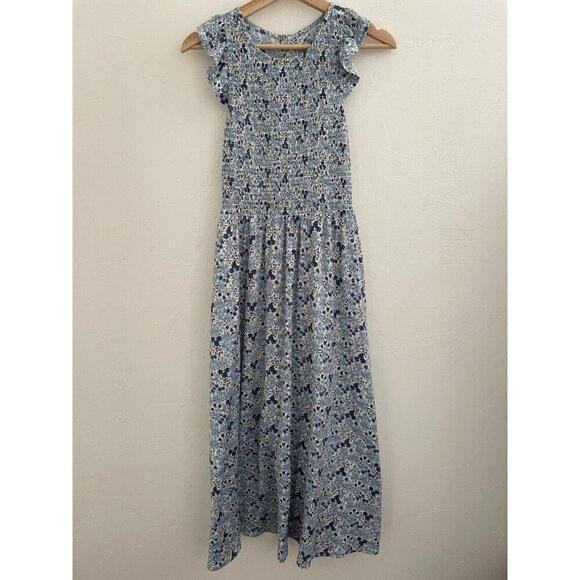 Code x Mode Ditzy Floral Smocked Midi Dress XS blue Cottage Prairie - Picture 1 of 14
